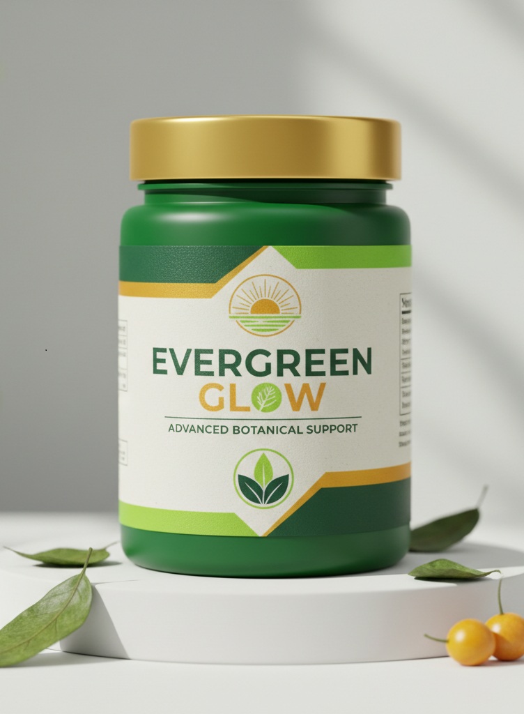 EVERGREEN GLOW package displayed with botanical style
